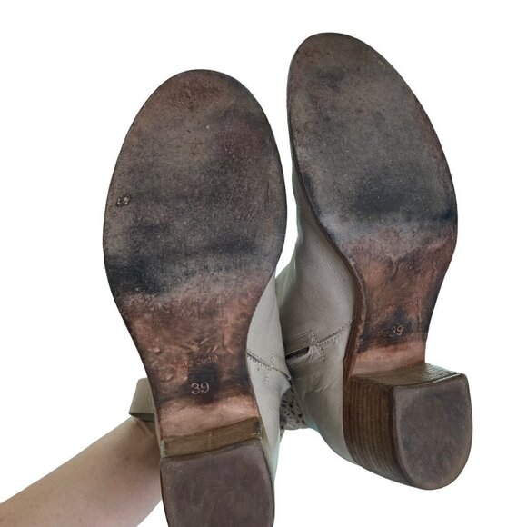 Via Maestra Vintage Womens Boots Size 39 Beige Perforated Leather Made In Italy - Picture 9 of 16